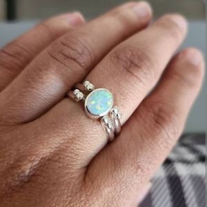 Sterling 925 Silver-Blue and White Opal - Flip Ring Size 9